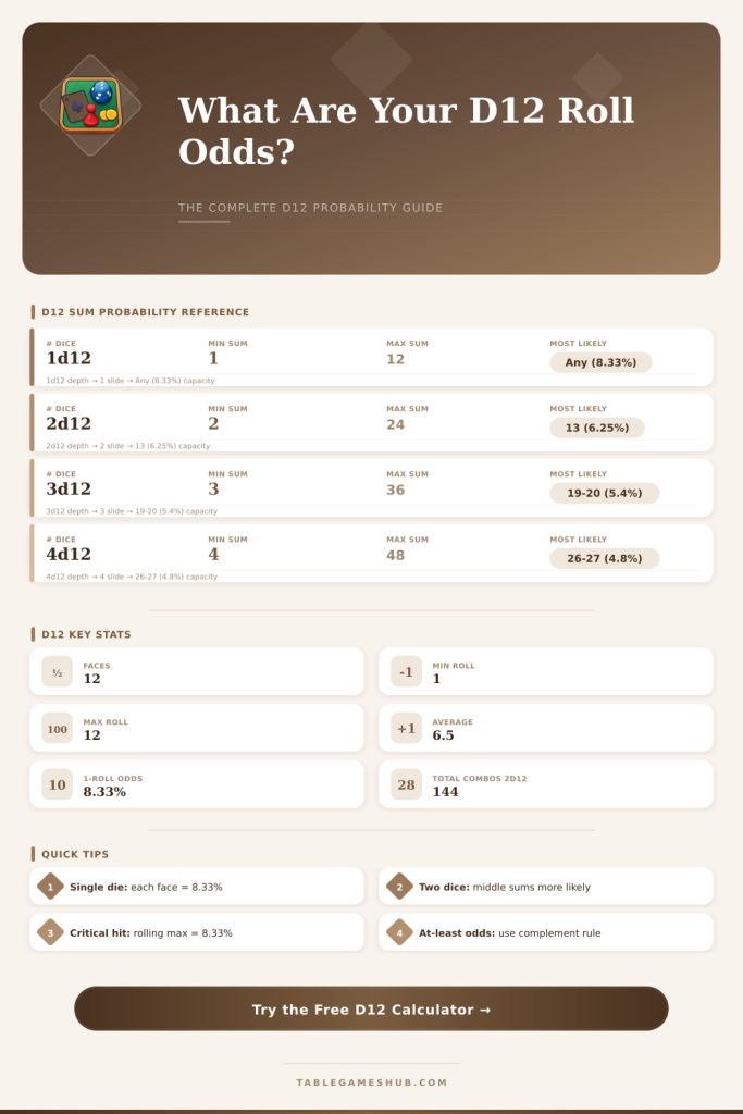 12-Sided Dice Probability Calculator – D12 Odds & Results