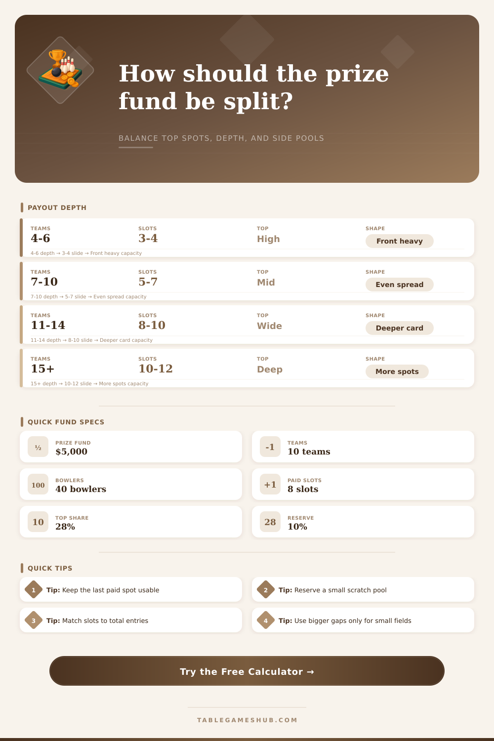 Bowling League Prize Fund Calculator for Payout Design