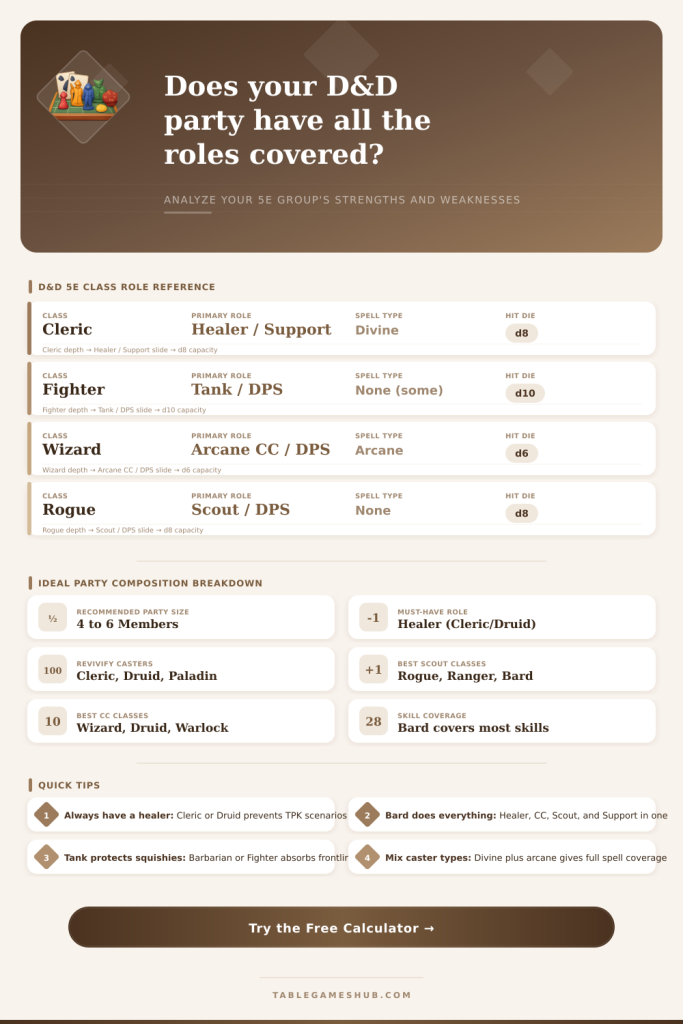 D&D Party Composition Calculator – Role Coverage & Spell Slot Analyzer