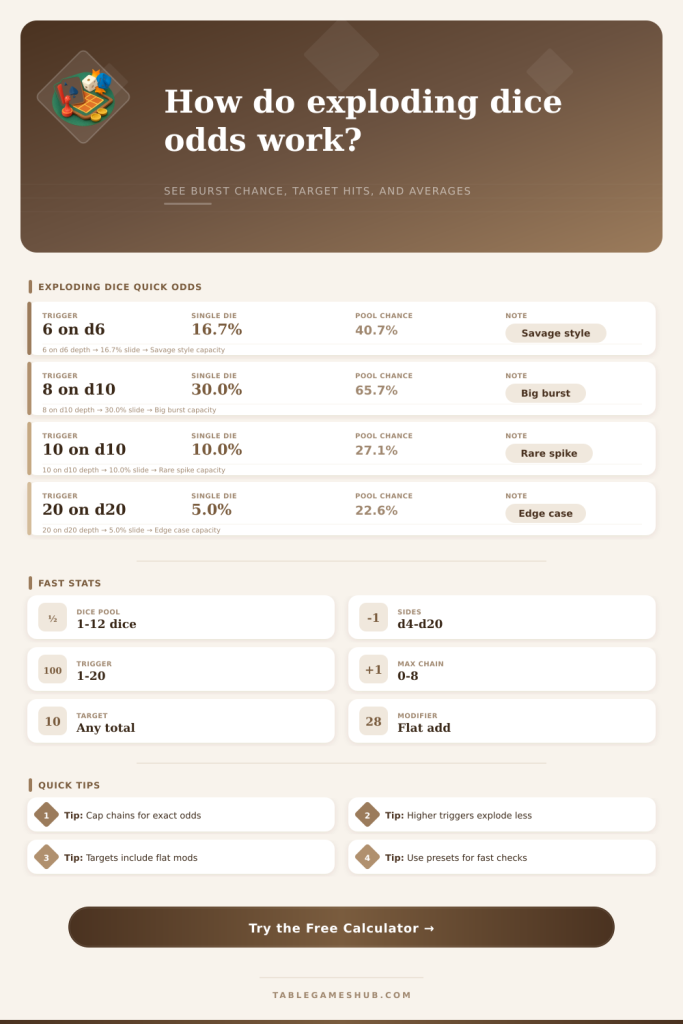Exploding Dice Probability Calculator for Tabletop Games