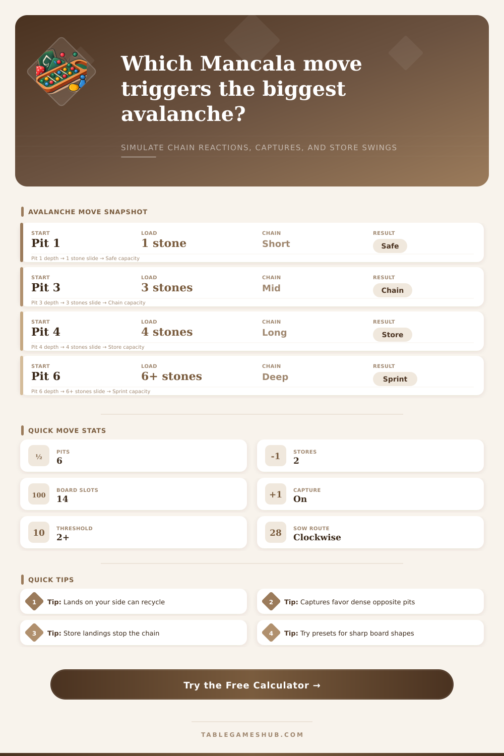 Mancala Avalanche Calculator for Chain Reactions
