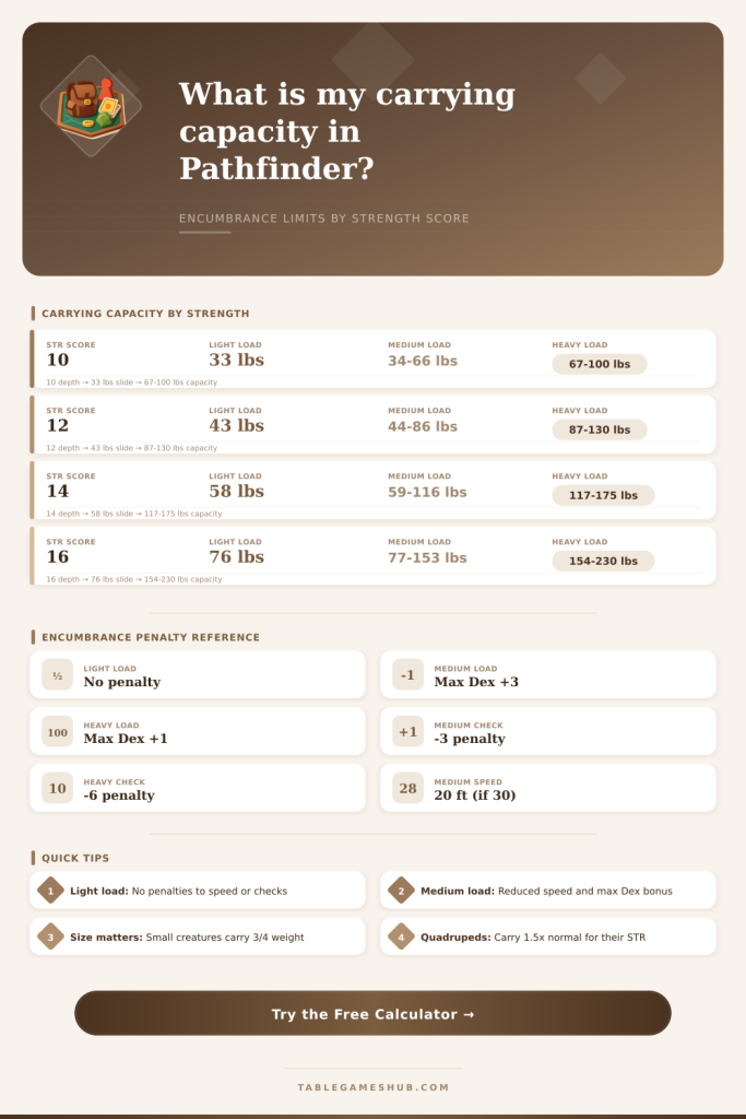 Pathfinder Carrying Capacity Calculator: Load Limits