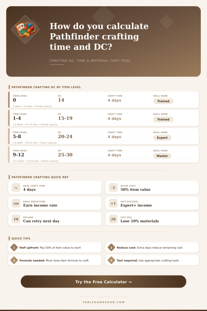 Pathfinder Crafting Calculator: DC, Time & Materials