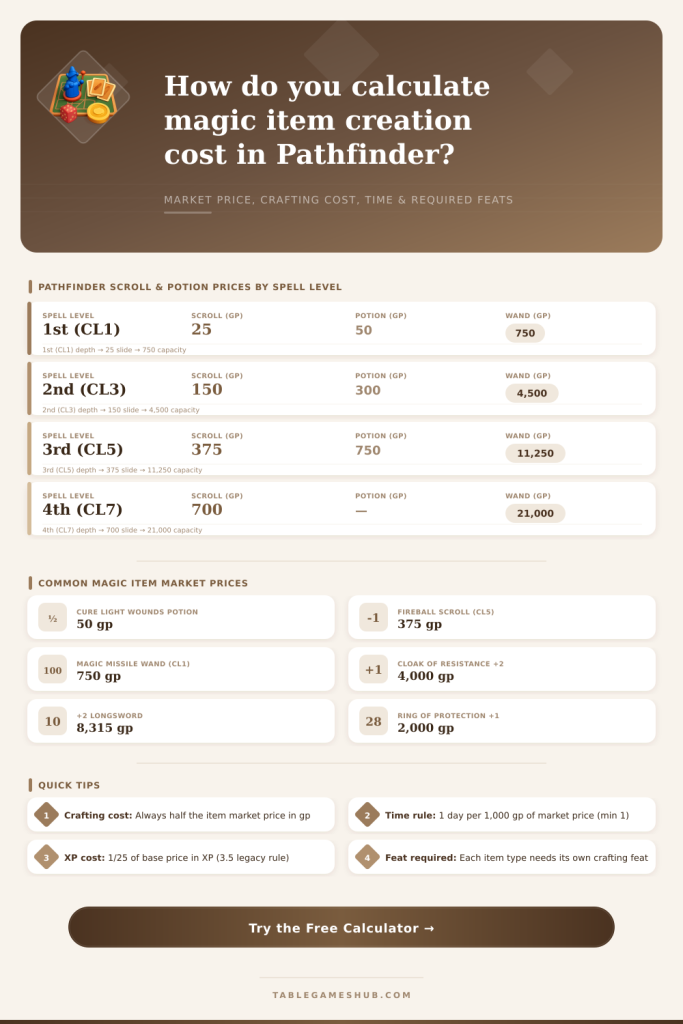 Pathfinder Magic Item Creation Calculator (1e Rules)