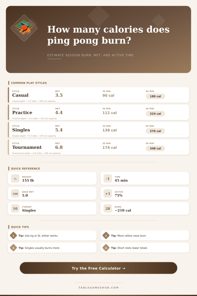Ping Pong Calories Burned Calculator