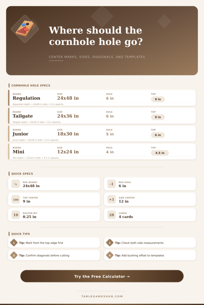 Cornhole Hole Position Calculator for Board Layouts