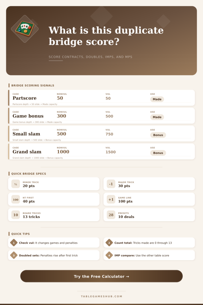 Duplicate Bridge Score Calculator for Contracts