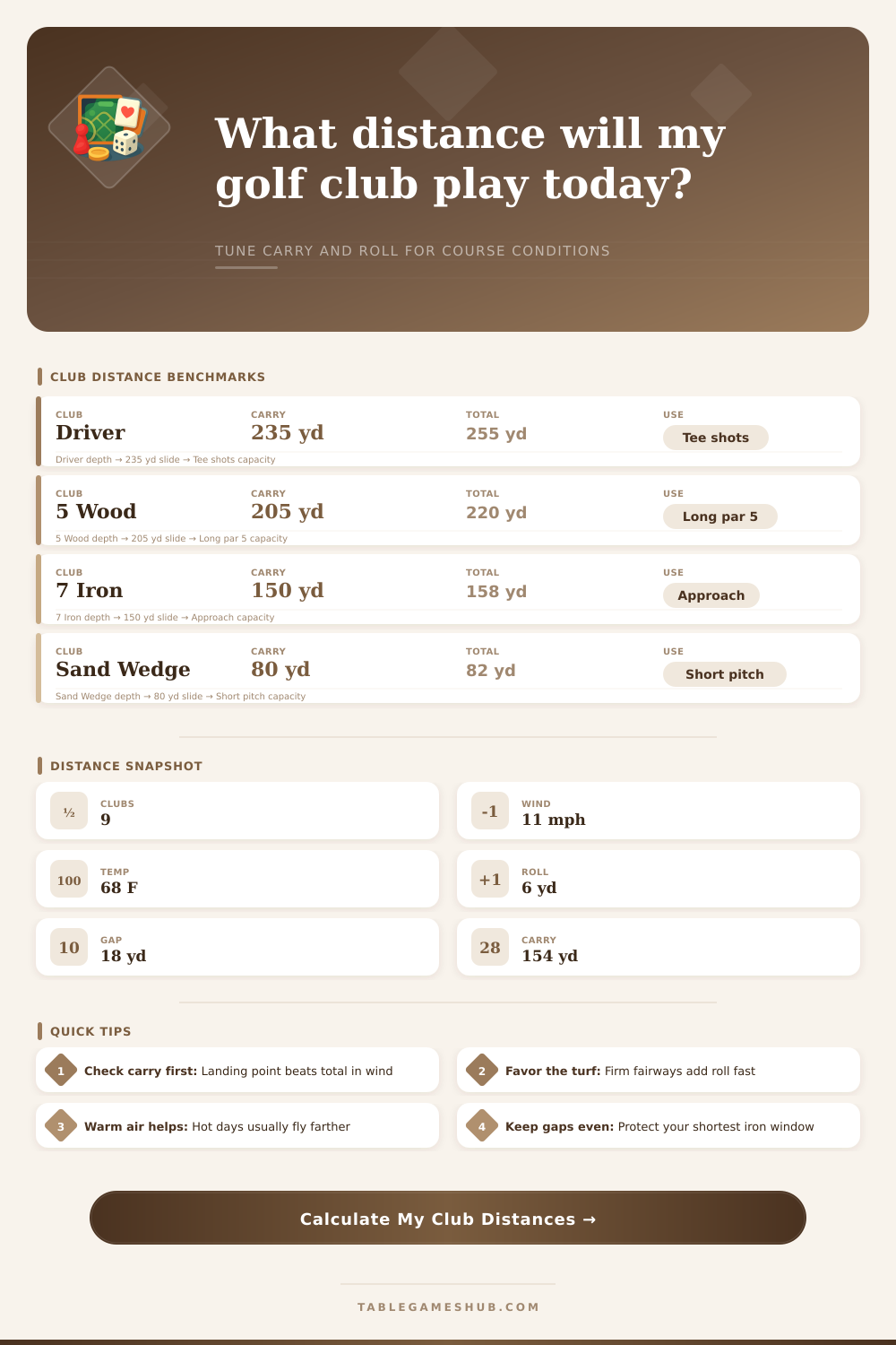 Golf Club Distance Calculator for Carry and Roll