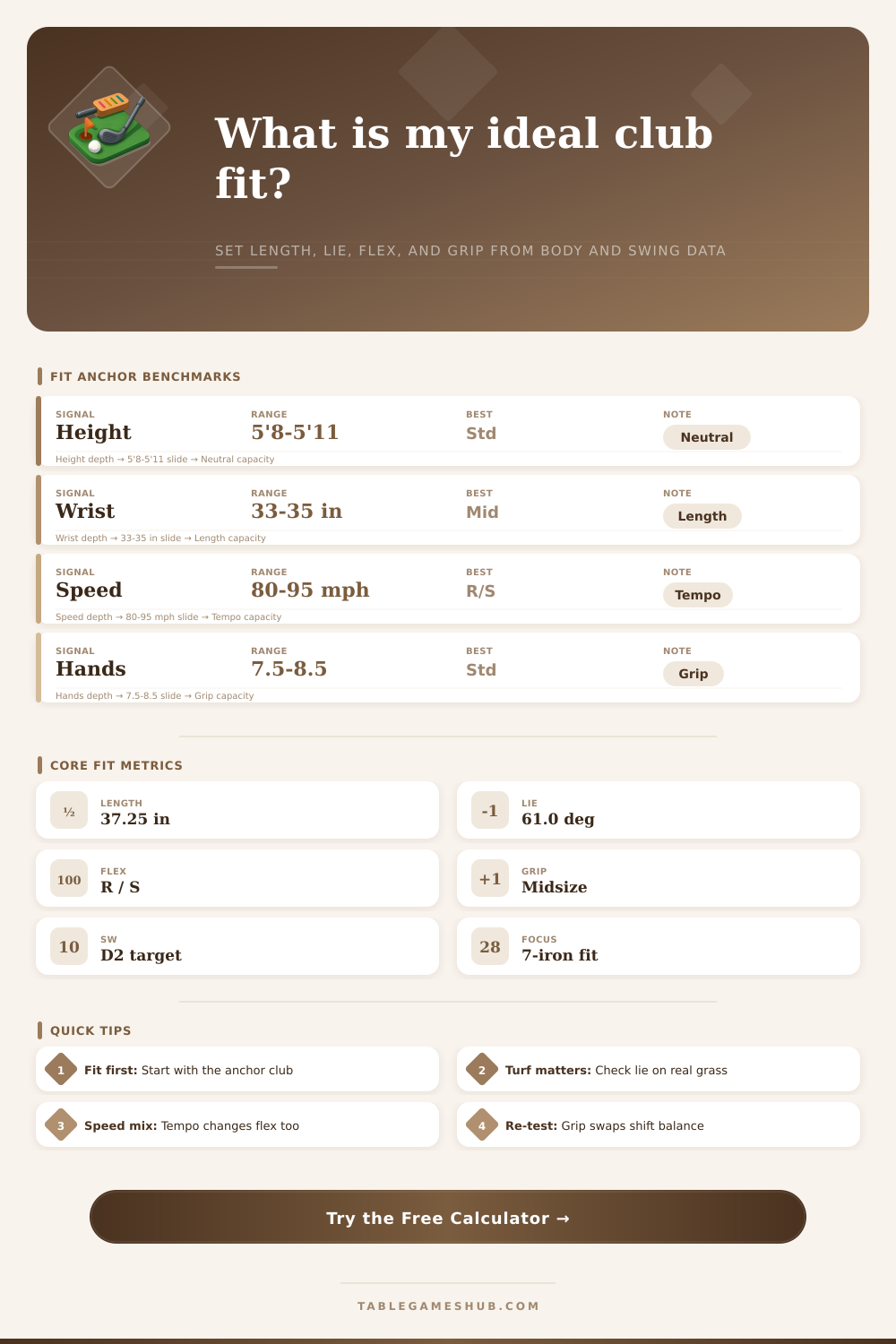 Golf Club Fitting Calculator for Custom Specs