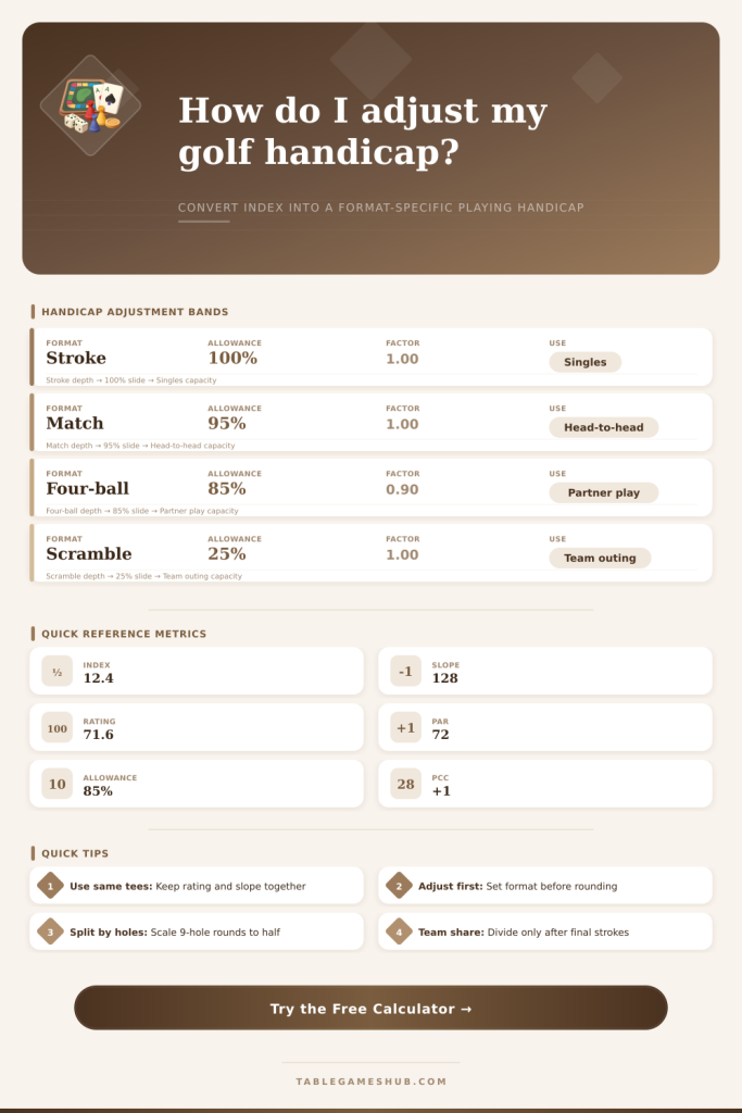 Golf Handicap Adjustment Calculator for Formats