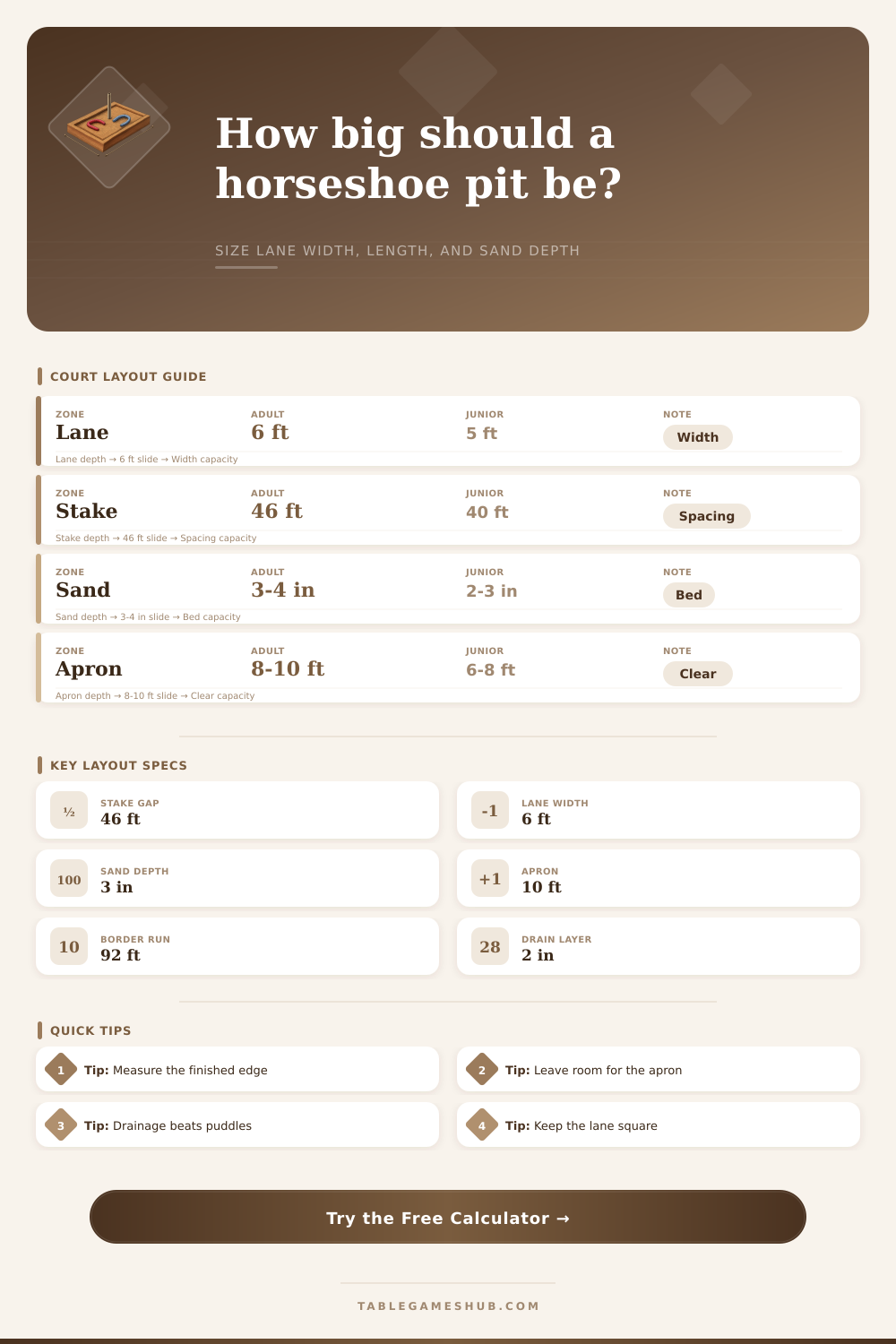 Horseshoe Pit Dimensions Calculator for Layout Planning