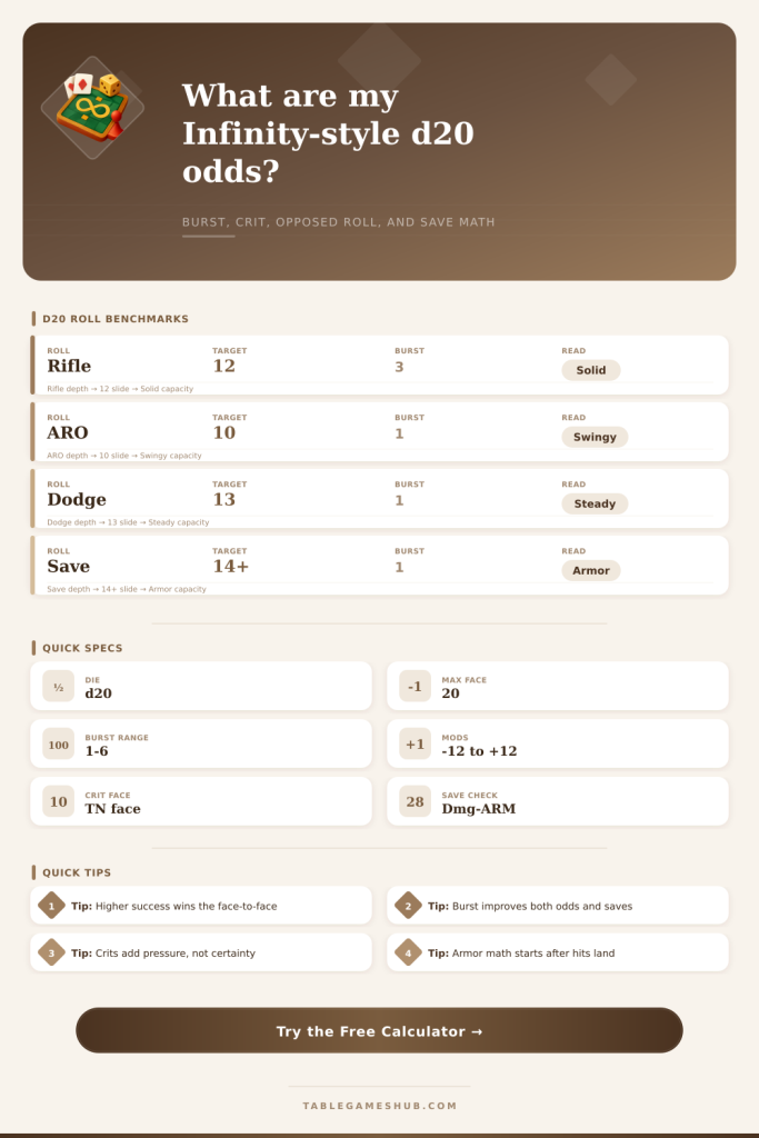 Infinity Dice Calculator for d20 Face-to-Face Rolls