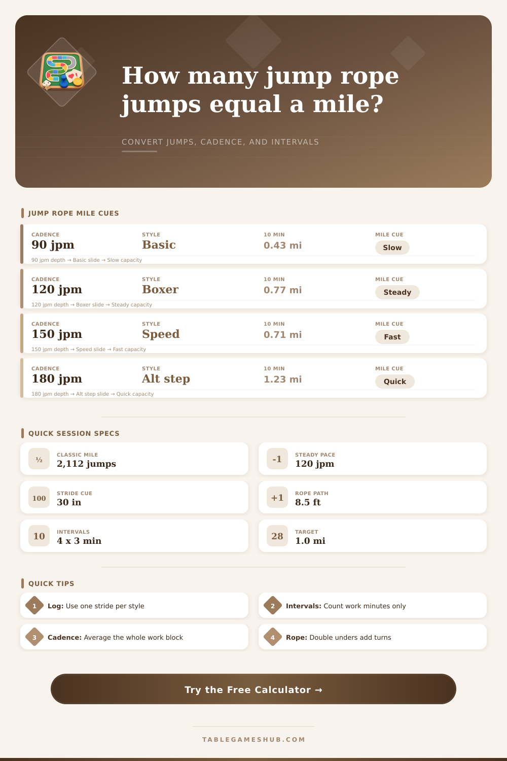 Jump Rope to Miles Calculator for Sessions