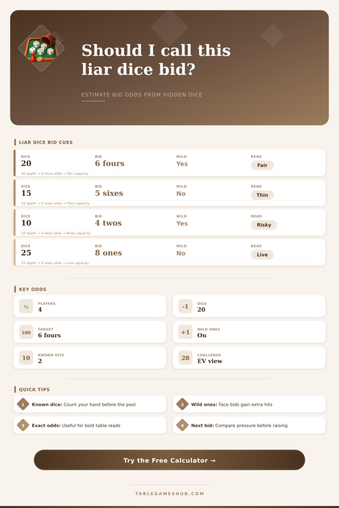 Liar Dice Calculator for Bid Odds
