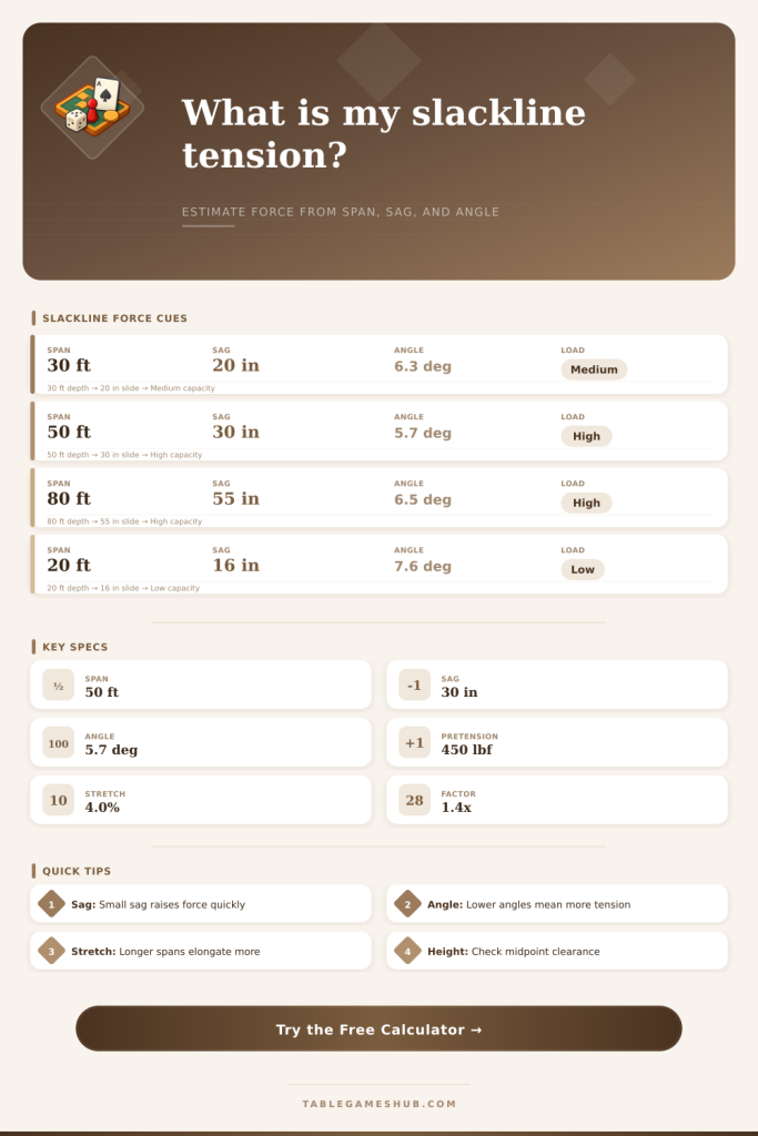 Slackline Tension Calculator for Span and Sag