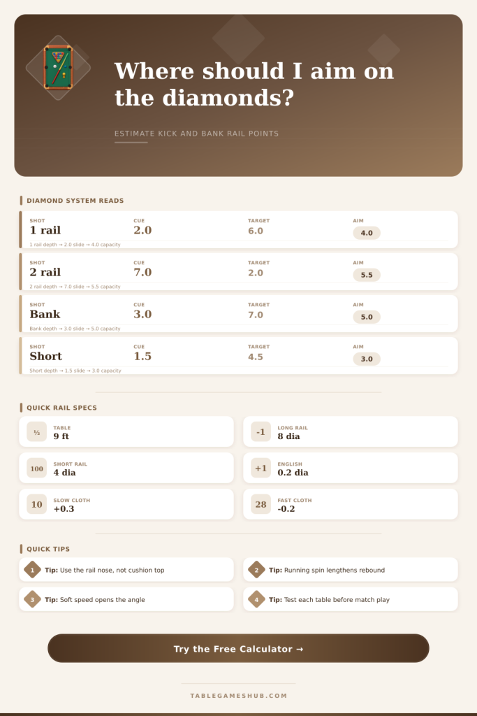 Billiards Diamond System Calculator for Kicks
