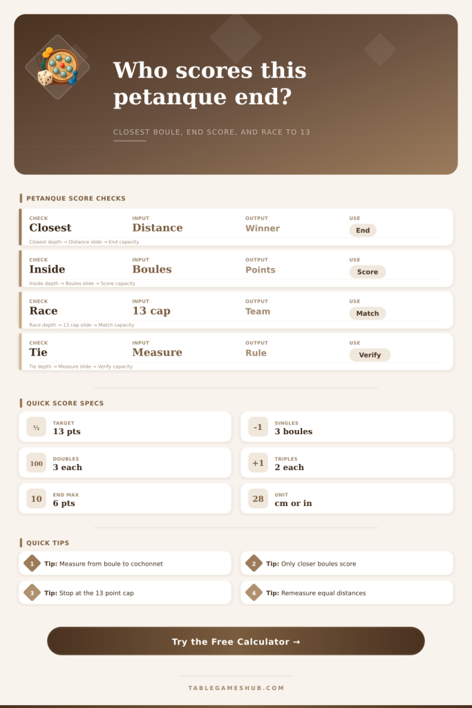 Petanque Score Calculator for Ends and Matches