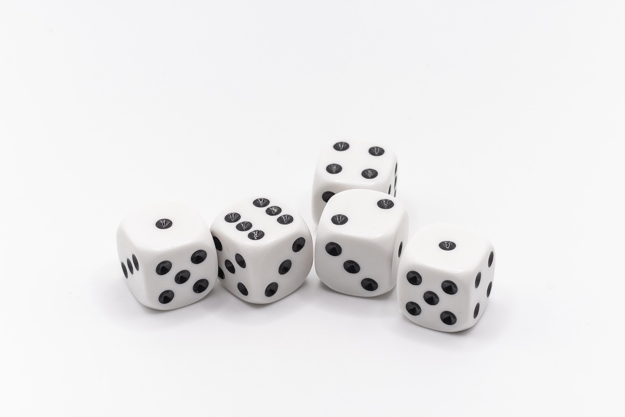 five dice on table five dice on table