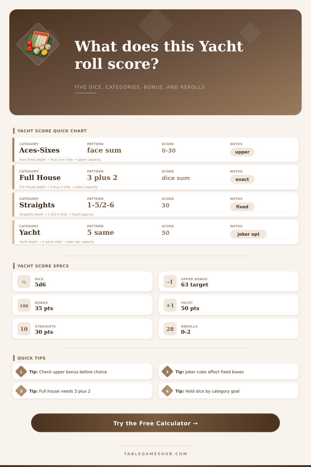 Yacht Dice Score Calculator
